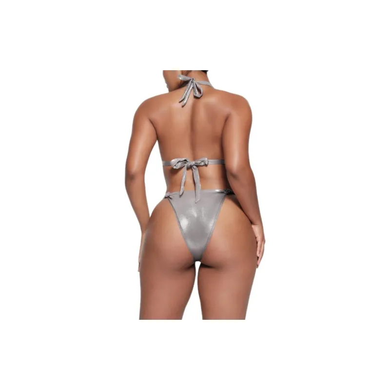 SKIMS LIQUID SHINE SWIM KNOTTED MICRO TRIANGLE TOP Bikini Women's SMOKE/Smoke Gray-3