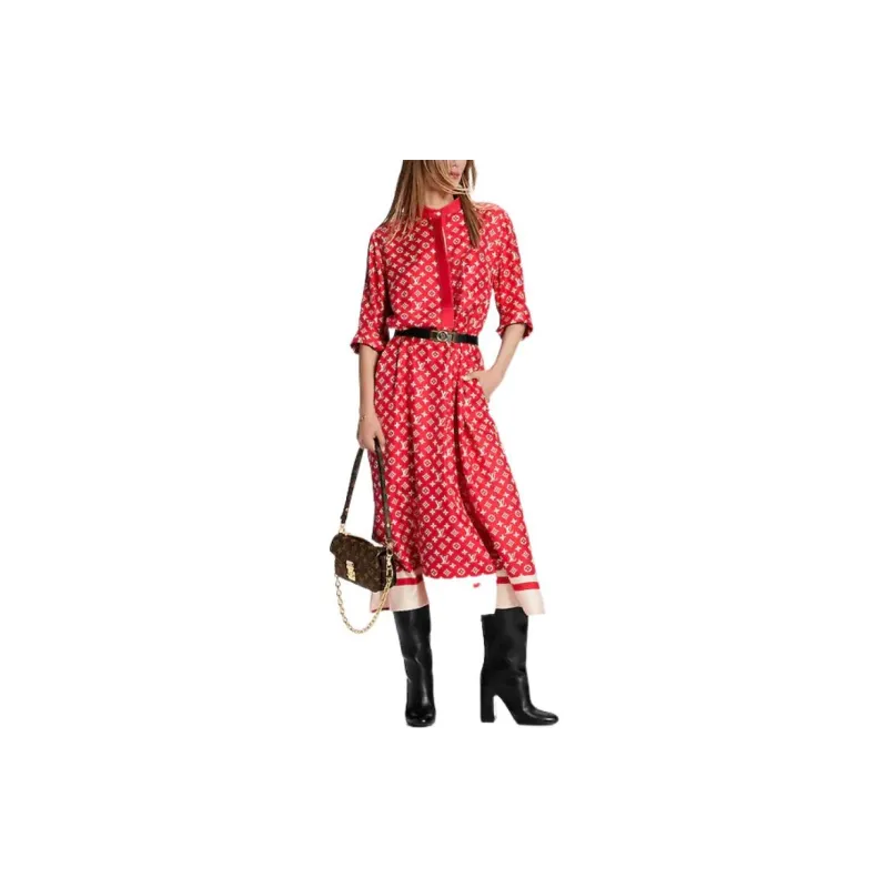 LOUIS VUITTON Long Sleeved Dress Women's Red-1