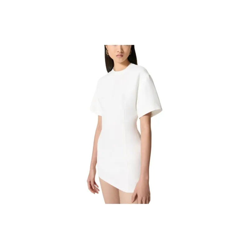 Valentino Crepe Couture Crewneck Short-Sleeved Dress-4