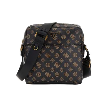 GUESS Litchi Grain Genuine Leather Shoulder Bag Crossbody Bag Men's Brown