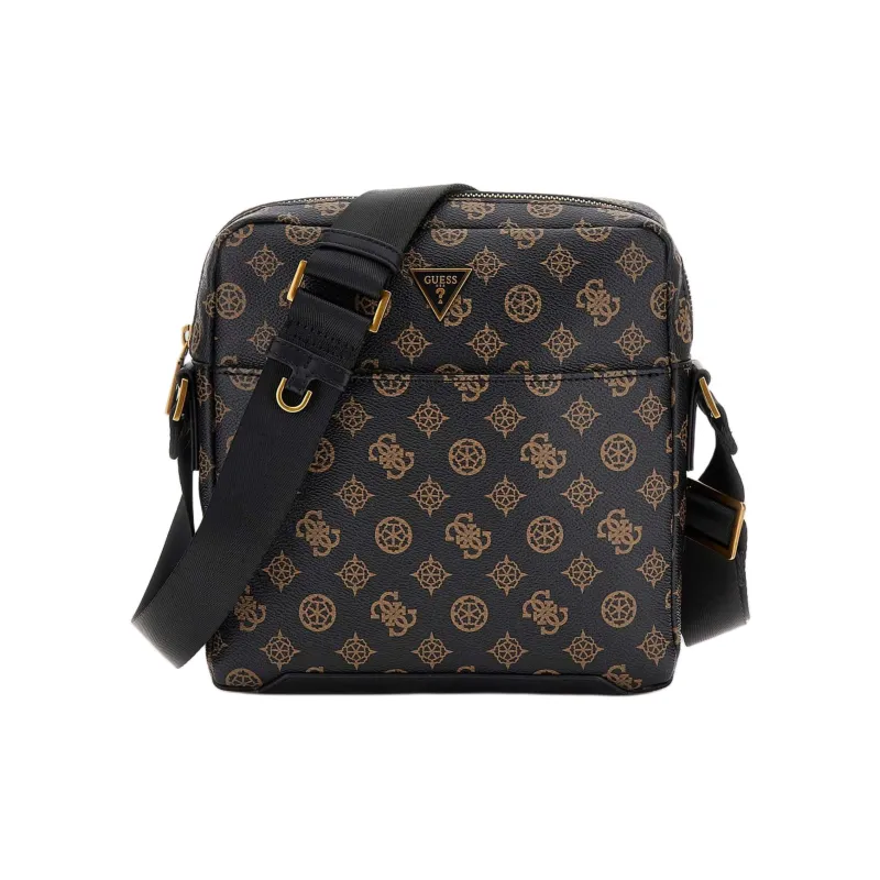GUESS Litchi Grain Genuine Leather Shoulder Bag Crossbody Bag Men's Brown-0