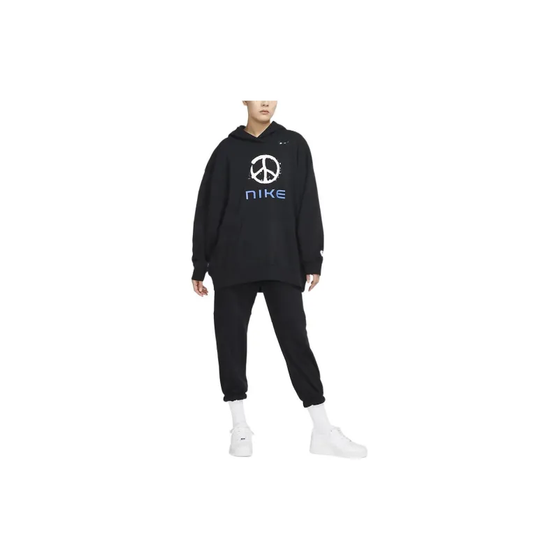 Nike Sportswear Logo Print Hooded Pullover Sweatshirt Black-1