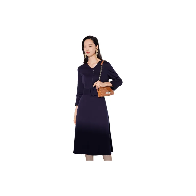 BBLLUUEE Long Sleeved Dress Women's Ink Blue-2