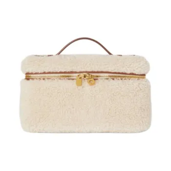 Loro Piana Cashmere And Mulberry Silk Blend Shoulder Bag Crossbody Bag Handbag Women's Antique Paper Color