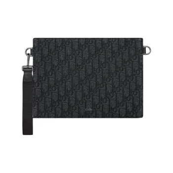 DIOR Oblique Print Jacquard Fabric Clutch Men's Black