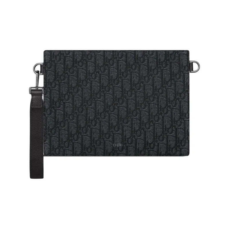 DIOR Oblique Print Jacquard Fabric Clutch Men's Black-0