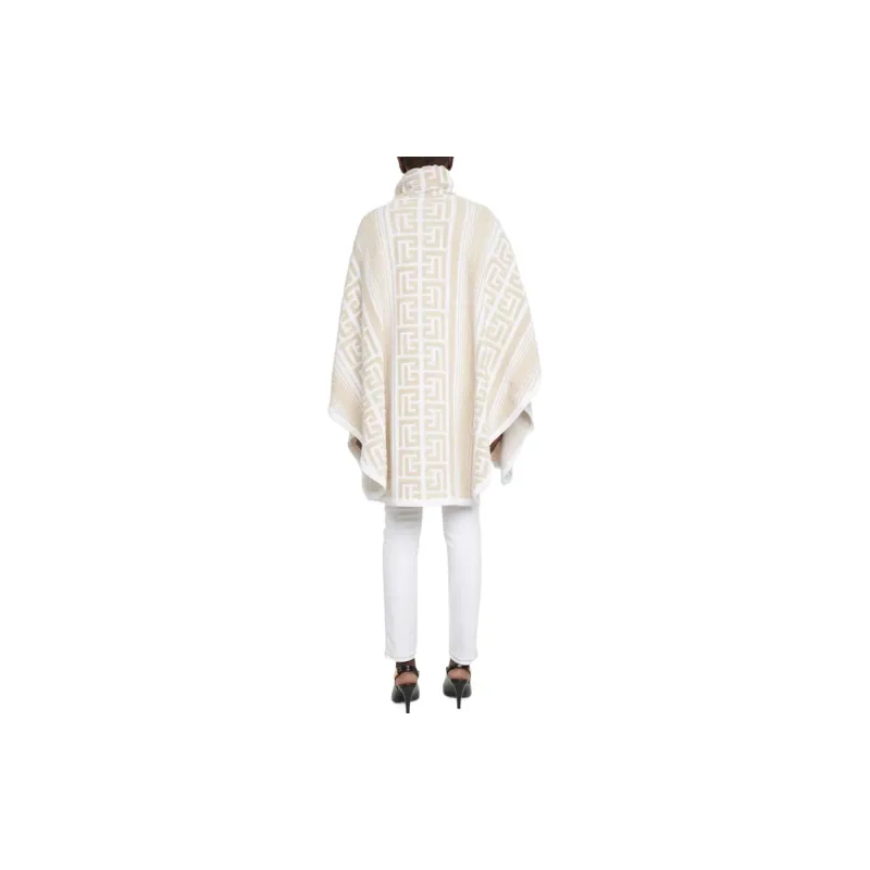 BALMAIN Lurex Maxi Monogram Knit Poncho 'Pink'-2