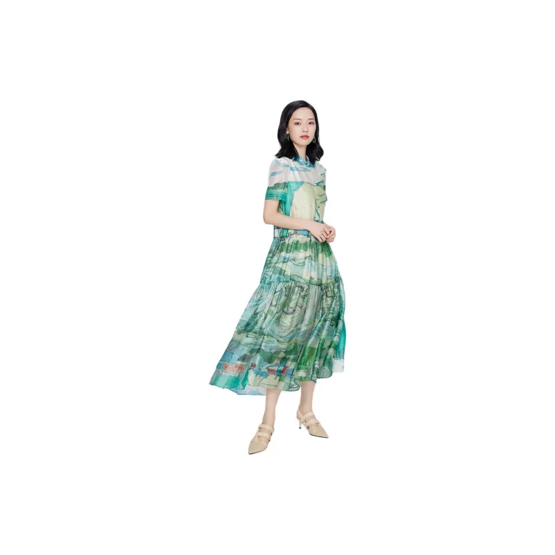 BBLLUUEE Short Sleeved Dress Women's Turquoise Green-3