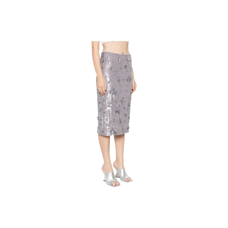 PAROSH FW24 Casual Long Skirts Women's Nickel Gray-3