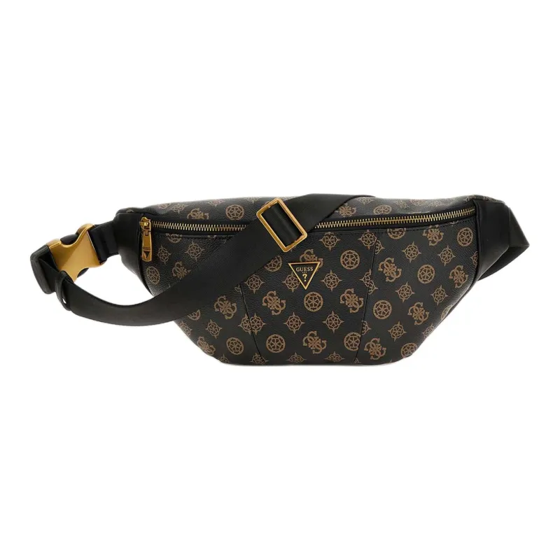 GUESS Genuine Leather One Shoulder Crossbody Fanny Pack Men's Brown-0