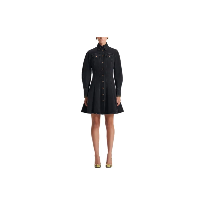 SCANLAN THEODORE Denim Mini Dress Long-Sleeved Dresses Women's Washed Black/Washed Black-1