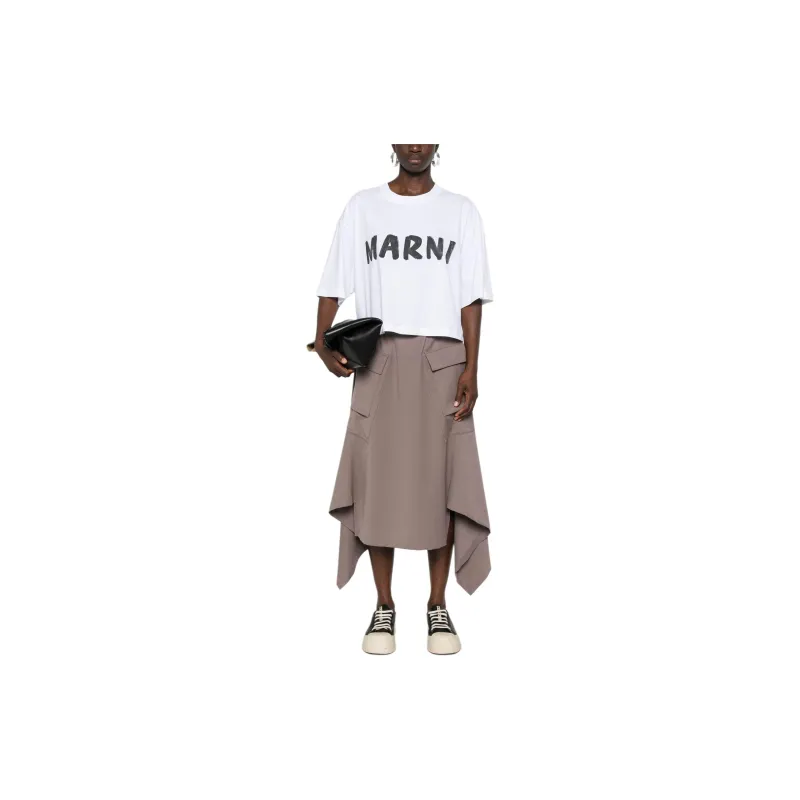 MARNI Logo Printed Crewneck Cropped T-Shirt-1