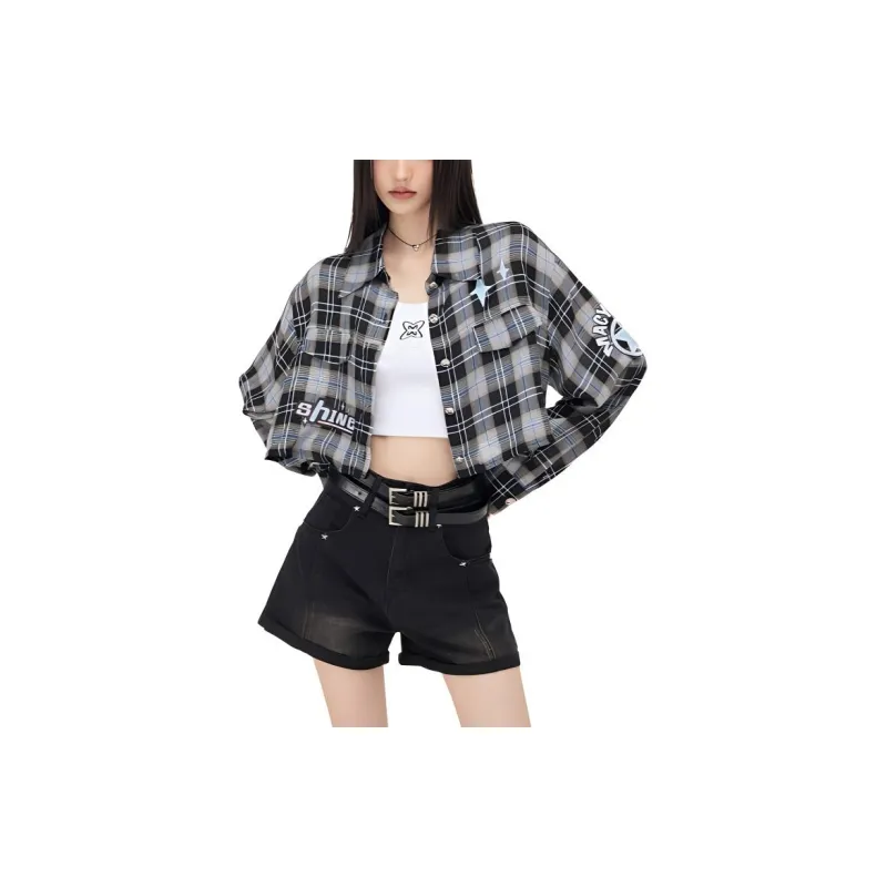 MacyMccoy Shirt Women's Blue Plaid-3
