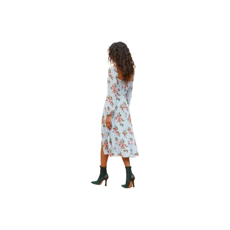 REFORMATION Shelby Dress Long Sleeved Dress Women's Blue-2