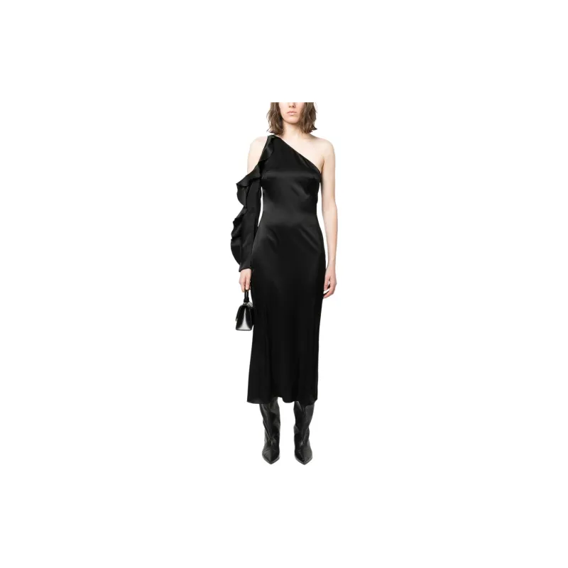 DAVID KOMA Asymmetric Ruffle trim Satin Dress-1