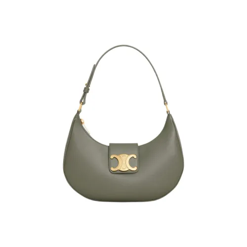 CELINE Calfskin Handbag Shoulder Bag Medium Size Women's Autumn Green