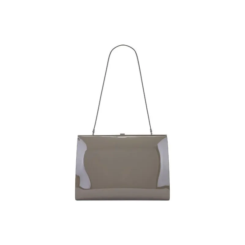 SAINT LAURENT LE ANNE-MARIE Patent Leather One Shoulder Handbags Large Size Women's Gray-2