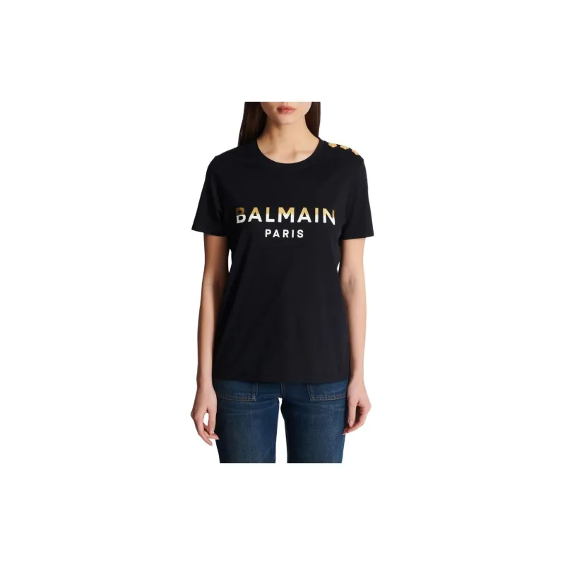 BALMAIN Three button Logo print T shirt-4