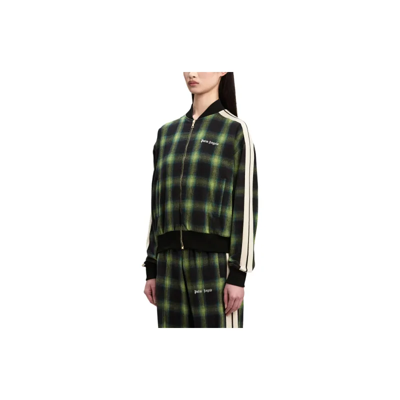 PALM ANGELS Classic Logo Check Bomber Jacket 'Green/Off White'-3