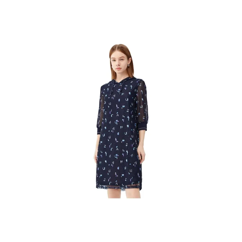 JZ. ANNAKRO Long Sleeved Dress Women's Floral Dark Blue-1