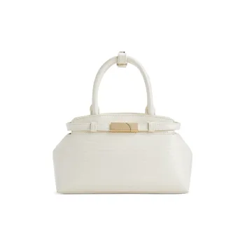 CHARLES&KEITH PU Crossbody Handbag Medium Size Women's Cream Milk White/Navy Blue