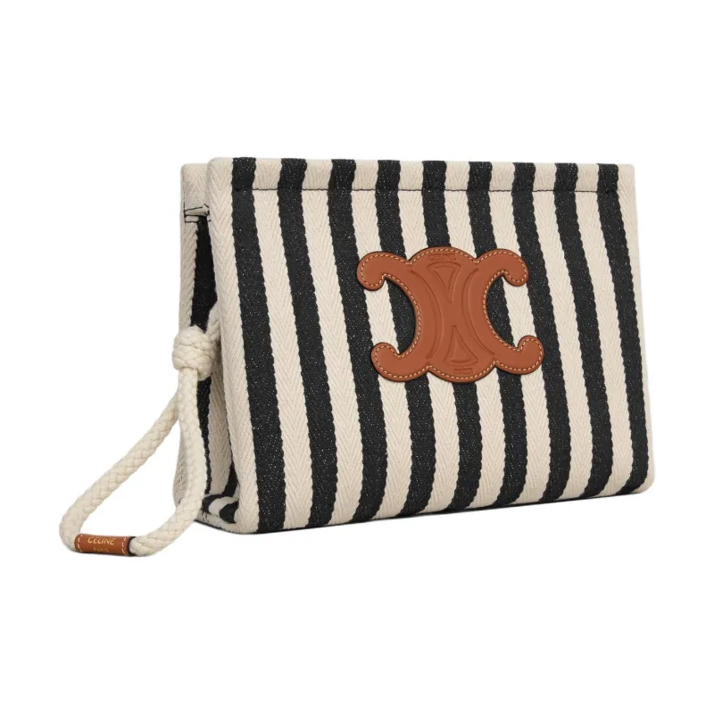 CELINE Fabric With Calfskin Clutch Women's Black & White-1
