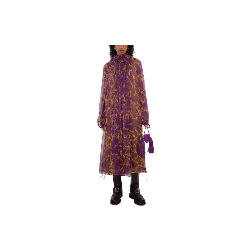 Burberry Long Sleeved Dresses Women's Autumn Pear Yellow-3