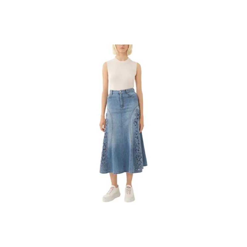 Chloe SS24 Denim Long Skirts Women's Blue-1