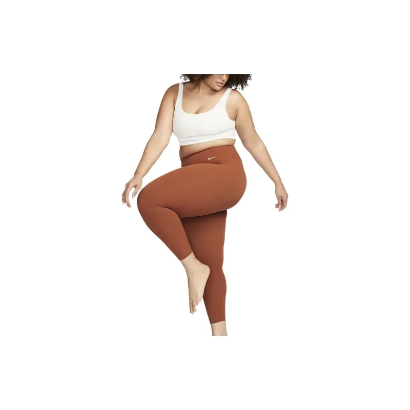 Nike Gentle-Support High-Waisted 7/8 Leggings Plus Size Knitted Sports Pants Women's Deep Reddish Brown-2