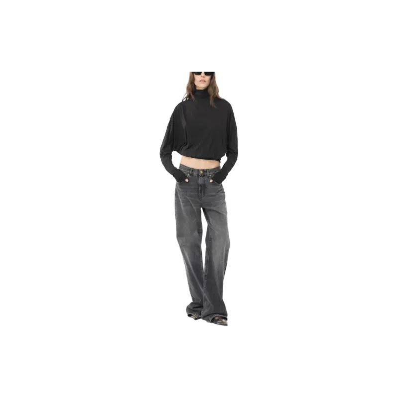 PINKO FW23 Maglia Dolcevita Drappeggiata Sweater Women's Black-2