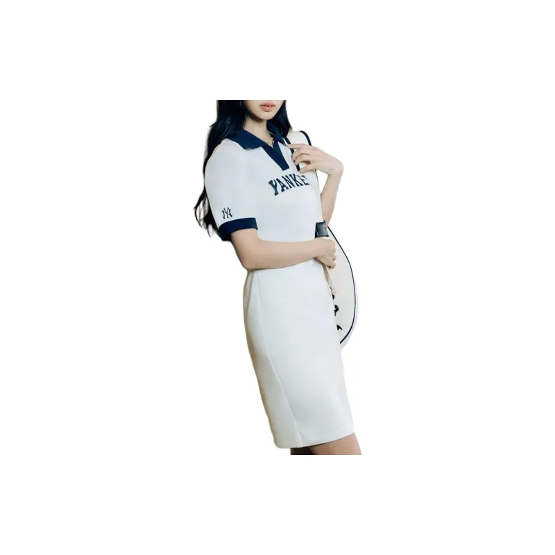 MLB Short Sleeved Dresses Women's Ivory White-2