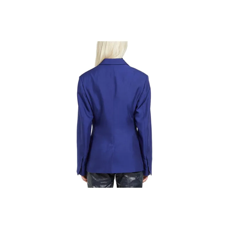 Ferragamo Silk Shantung Twin Button Blazer Blue-3