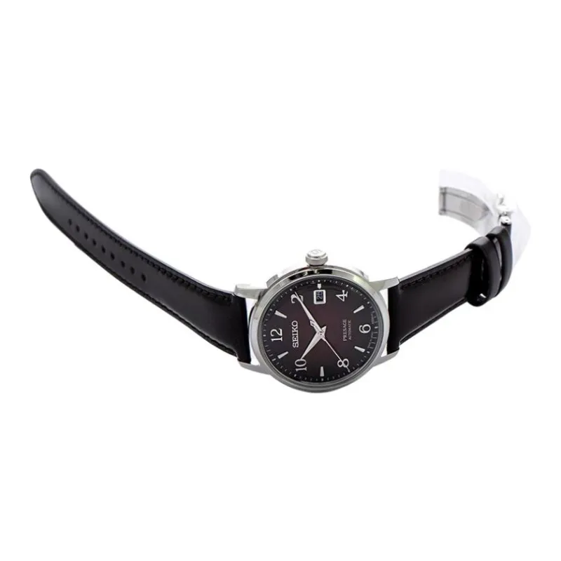 SEIKO Japan Classic Cocktail Collection Automatic Mechanical Movement Leather Strap Watch Men's Watches Red Watch Dial-2