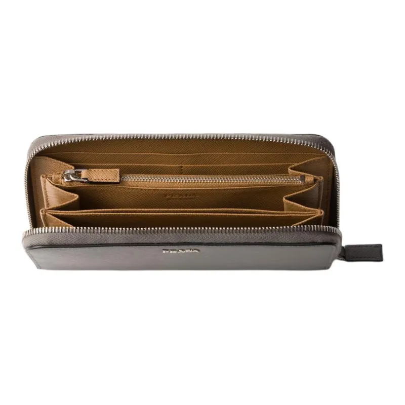 PRADA Saffiano Leather Wallet Men's Gray & Dark Brown-2