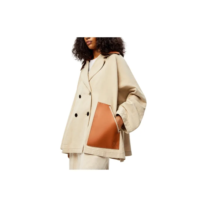 LOEWE Trapeze Peacoat Leather Collar 'Desert'-3