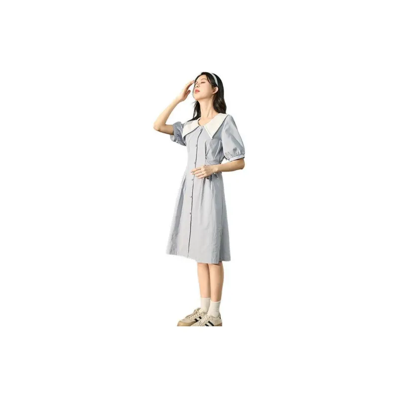 Tonlion Short Sleeved Dress Women's Light Aqua Blue-2