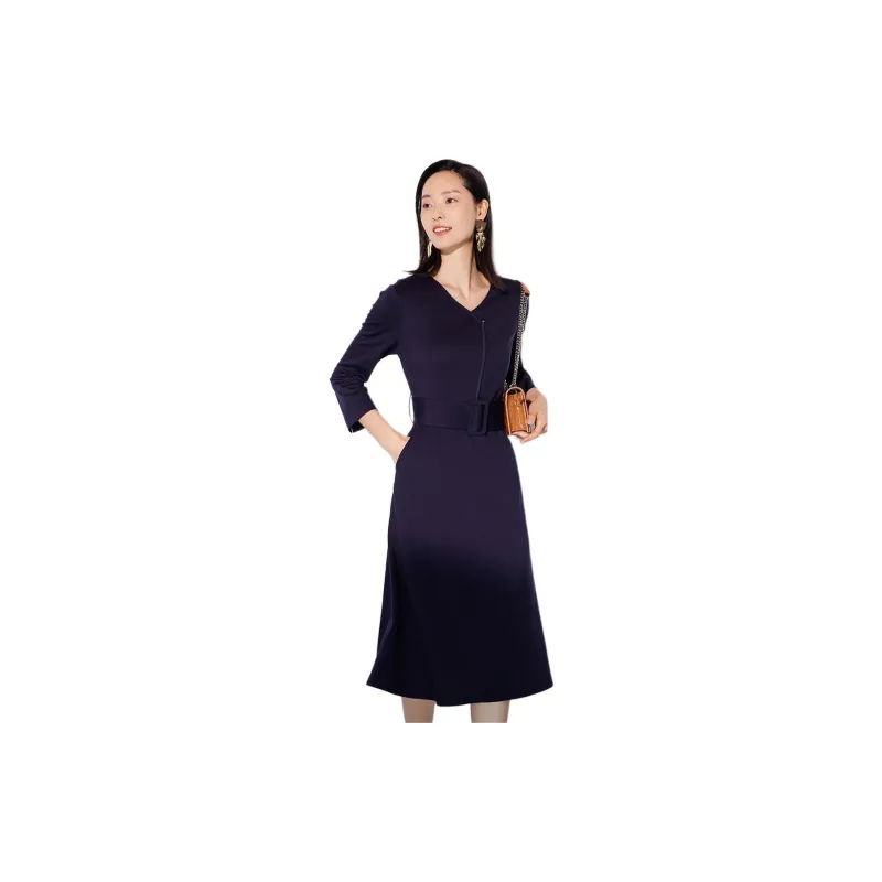 BBLLUUEE Long Sleeved Dress Women's Ink Blue-1