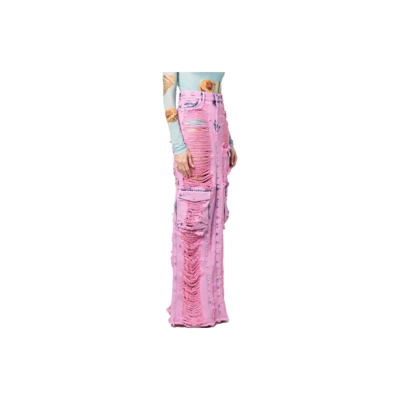 GCDS Frayed denim Cargo Maxi Skirt-2