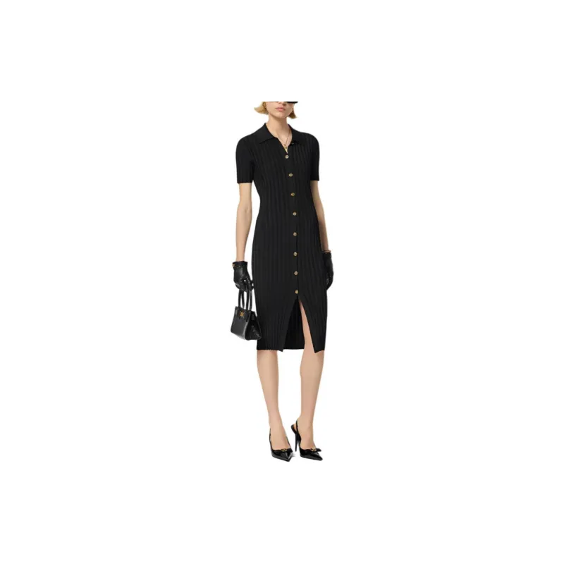 VERSACE Short-Sleeved Knitted Midi Shirt Dress-3