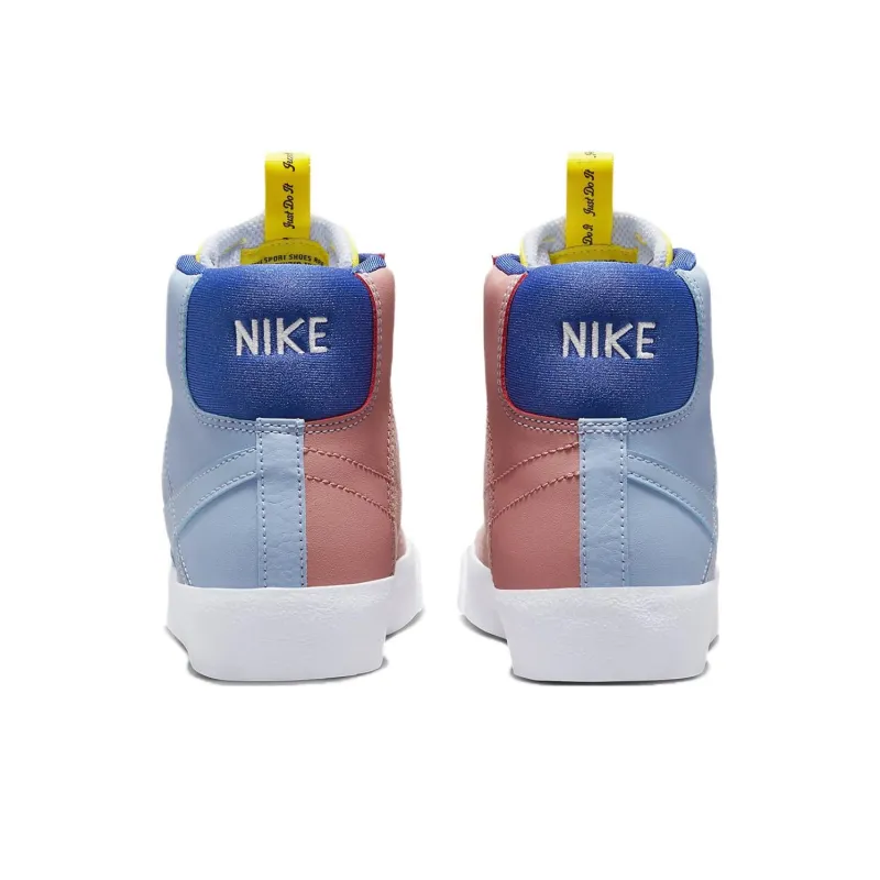 Nike Blazer Anti Slip Wear Resistant Mid Top Kids' Skateboarding Shoes Blue Yellow Pink Teenagers-4