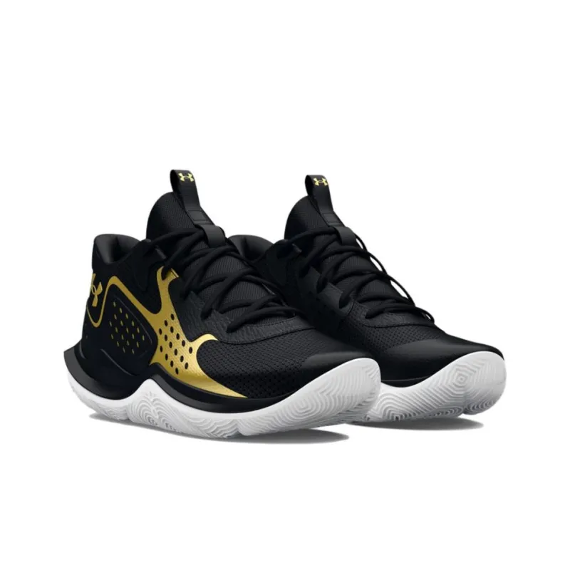 Under Armour GS JET '23 Abrasion Resistant Low Top Children's Basketball Shoes Black Gold Teenagers-2