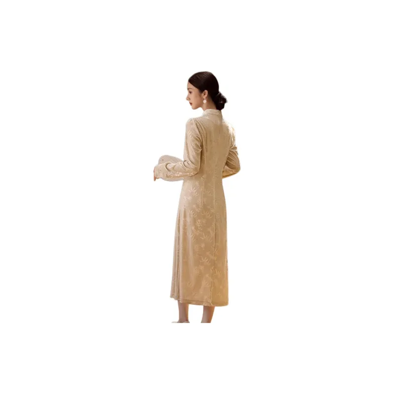 XWI Long Sleeved Dress Women's Beige Apricot-2