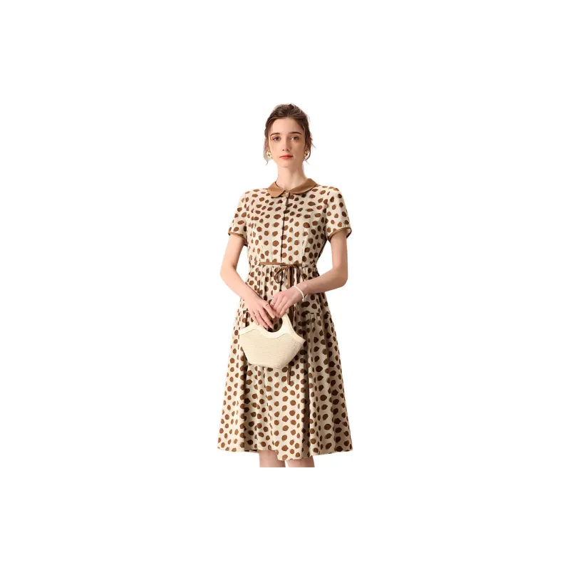 FENHONGMALI Short Sleeved Dresses Women's Coffee-1