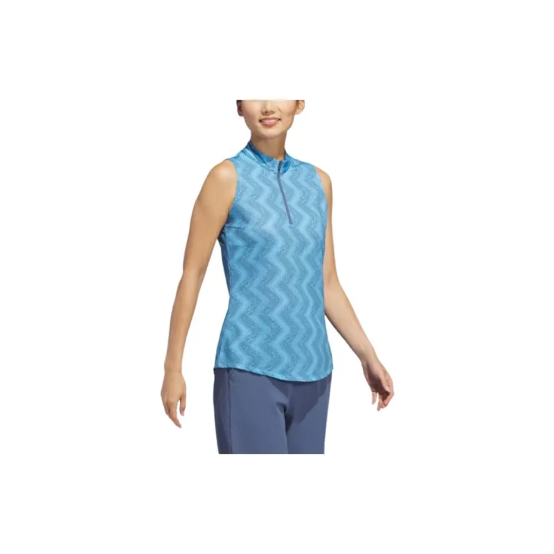 Adidas Women's Ultimate365 Ottoman Printed Sleeveless Polo Shirt Semi Blue Burst-1