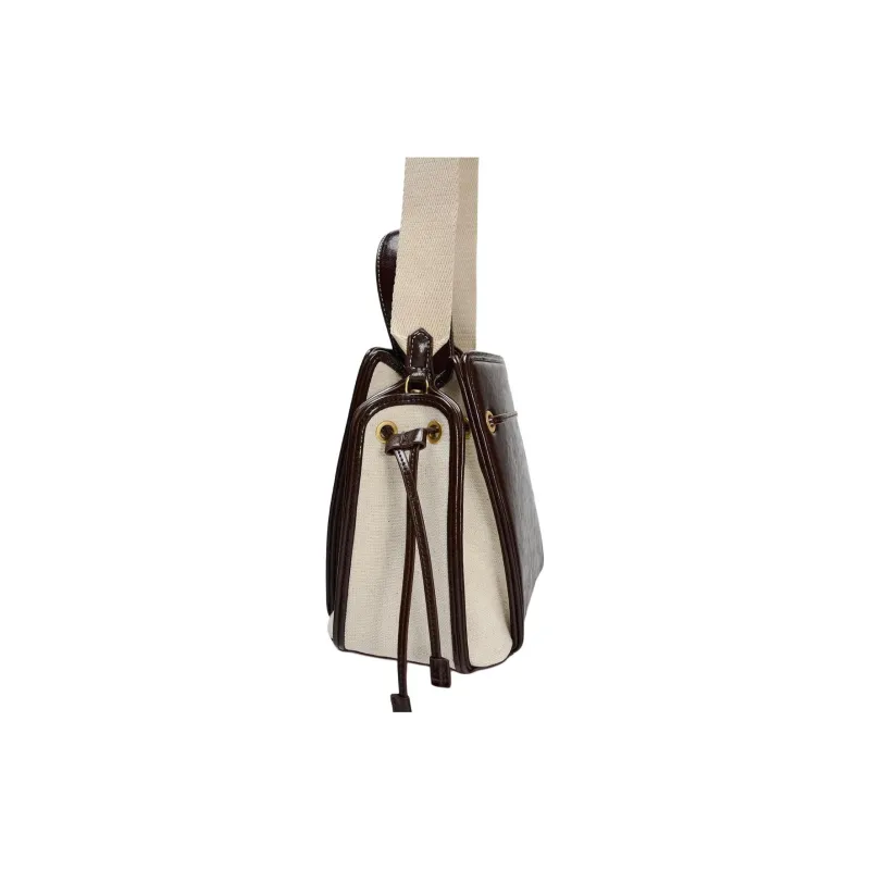 ZARA Cotton Bucket Bags Handbags Mini Women's Dark Brown-5