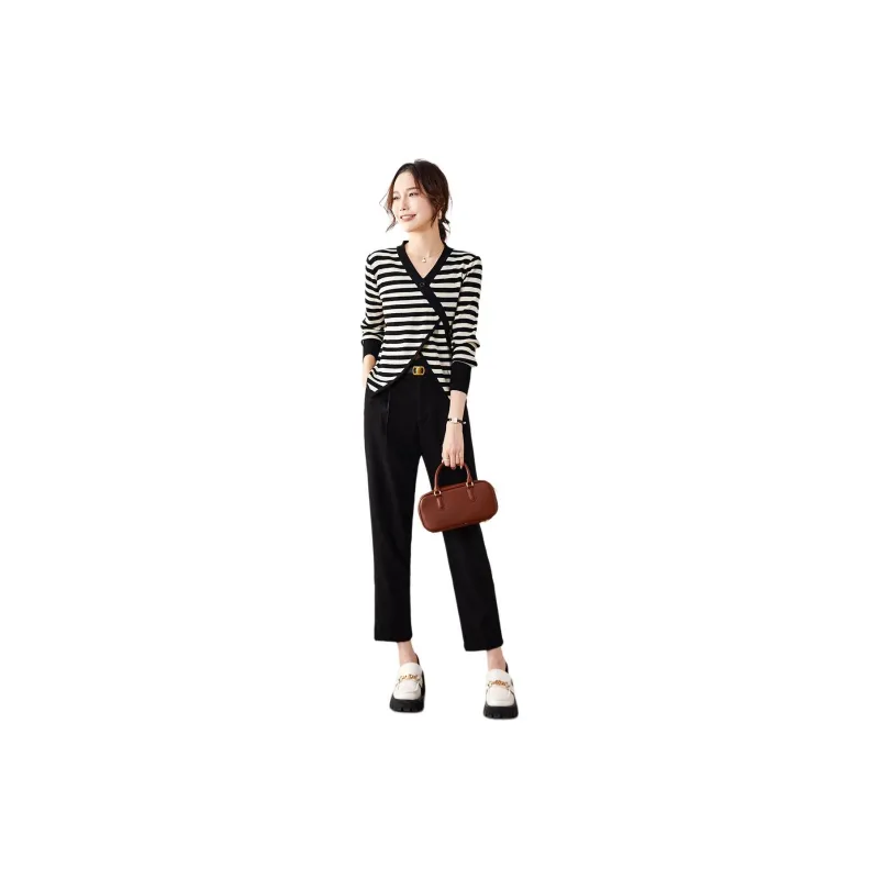 TERRE BLEUE Casual Suit Women's Black Stripes-1