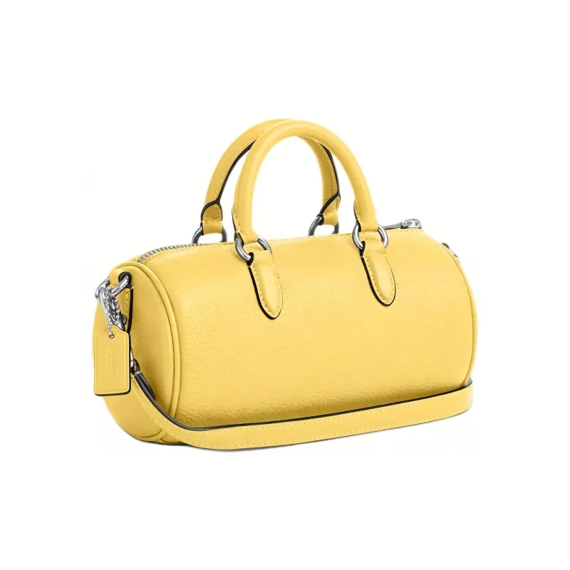 COACH Lacey Pebbled Leather Boston Bag, Handbag, Shoulder Bag, Crossbody Bag Trumpets Women's Silver & Vintage Yellow-1