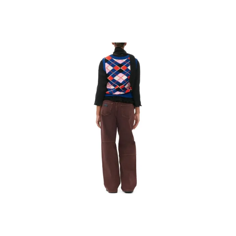 GANNI Logo Embroidered Patterned Knitted Vest-3