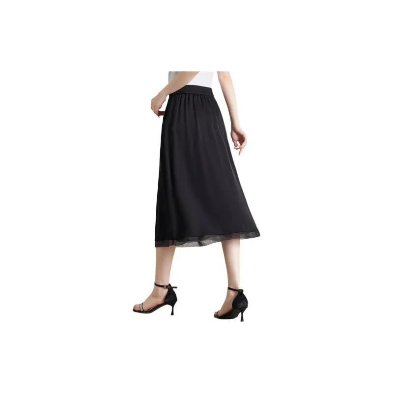 Yi Mengyuan Silk Casual Long Skirt Women's Black-2