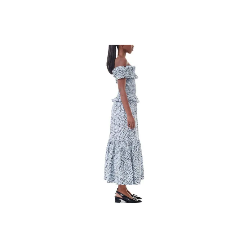 GANNI SS24 Casual Long Skirt Women's Glacier Lake Blue-3